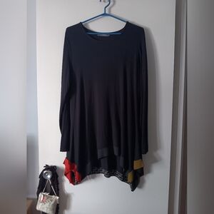 ALEMBIKA Black Stretch Viscose Multicolor Hem Tunic 3 XL
